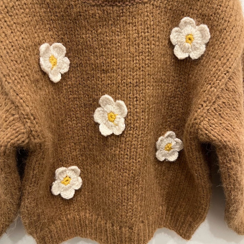 Zara Tan Sweater with White Floral Accents - Picture 5 of 7